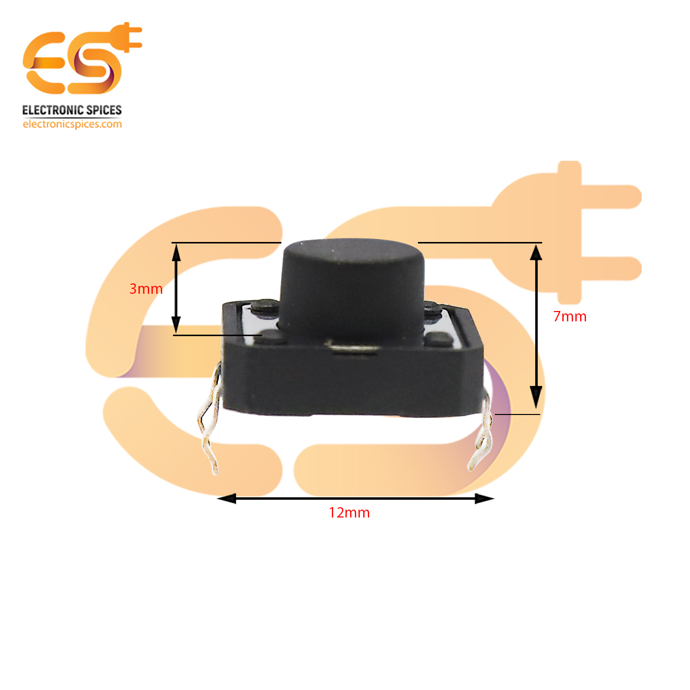 12 X 12 X 7mm Black Color Tactile Momentary Push Button Switch