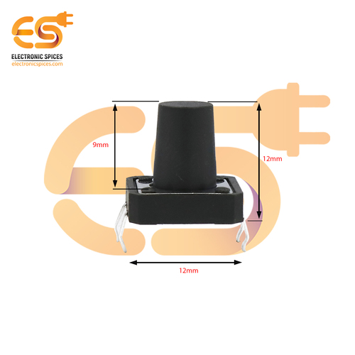 12 X 12 X 12 मिमी काले रंग का स्पर्शनीय क्षणिक पुश बटन स्विच