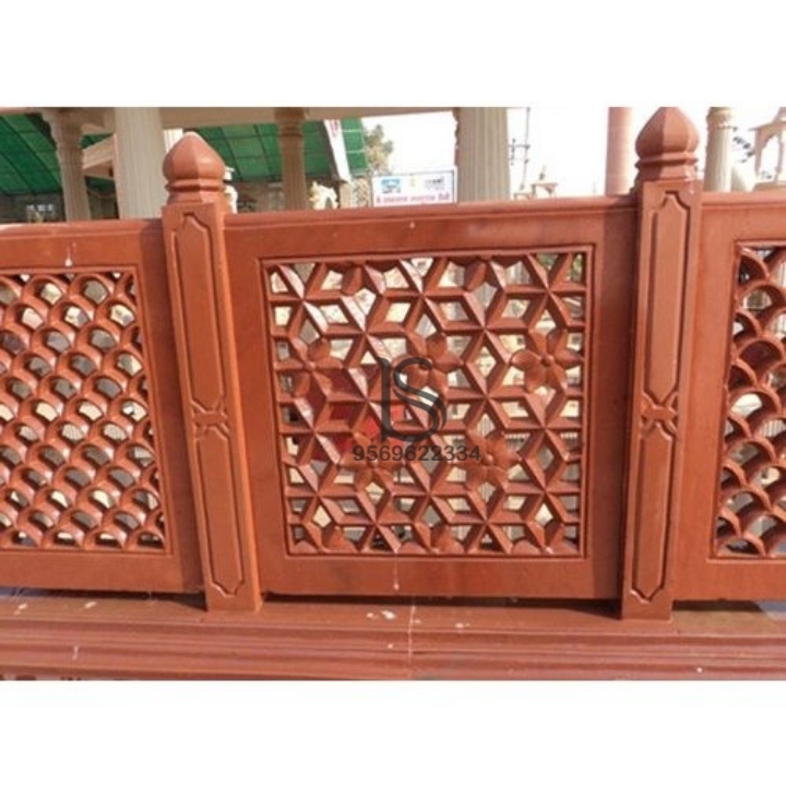 Stone Hut Jaali - Red Sandstone, 4 X 5 Feet, White And Pink Color | Antique Surface Finish, 8-15 Mm Thickness, Ideal For Hotels And Resorts