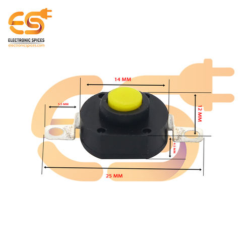 पीला और काला रंग 1412yd 5 मिमी धातु प्लेट 1a 30v Spst स्वयं लॉकिंग टैक्टाइल स्विच