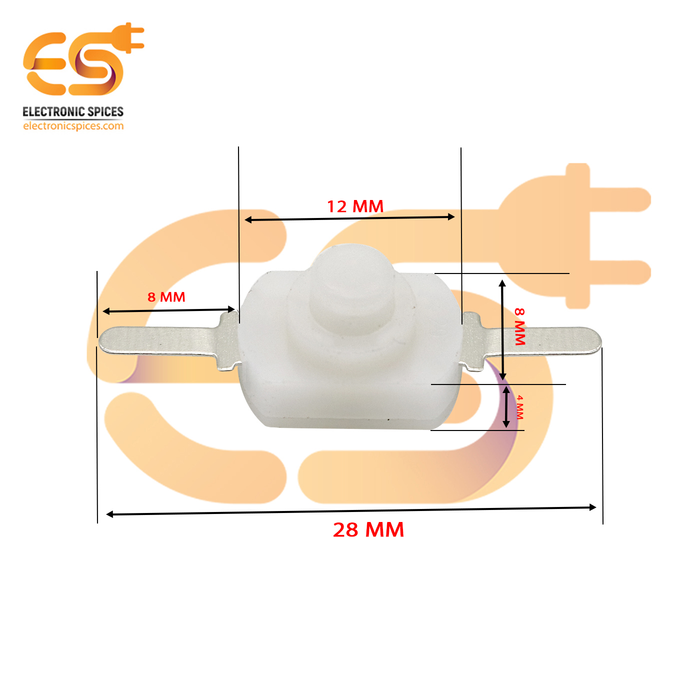 White Color 1208yd 8mm Metal Plate Spst Self Locking Tactile Switch - 1a 30v , Durable, Moisture Resistant, User-friendly, Easy Installation