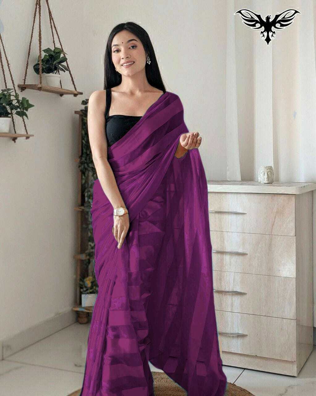 Saree Satin - Breathable Black Strip Georgette Patta Saree With Zari Touch, Customized Size For All Seasons , Traditional Ethnic Design