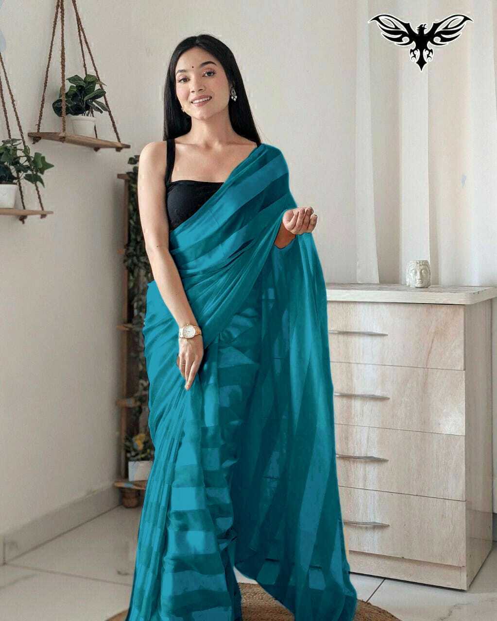 Saree Satin - Breathable Black Strip Georgette Patta Saree With Zari Touch, Customized Size For All Seasons , Traditional Ethnic Design