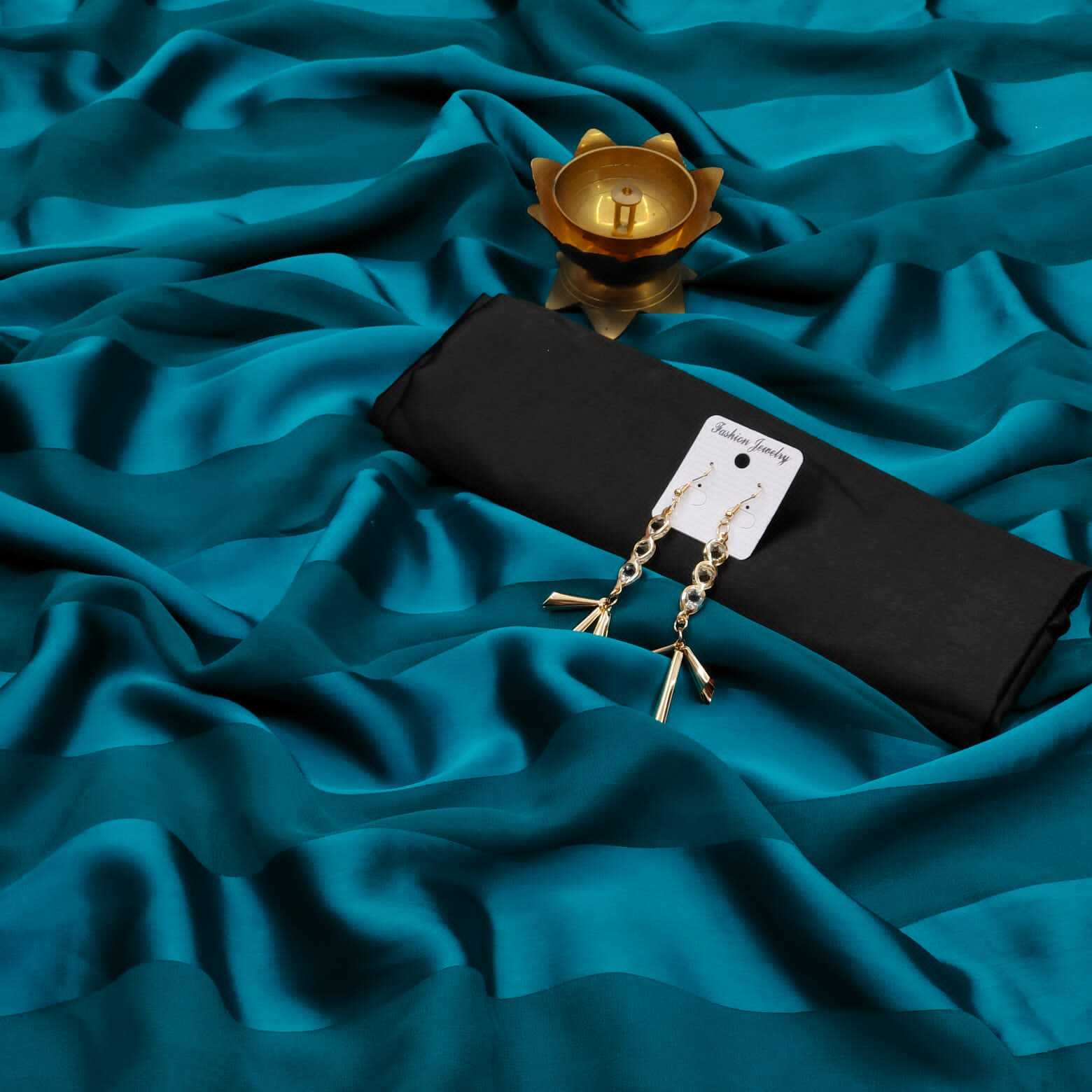 Saree Satin - Breathable Black Strip Georgette Patta Saree With Zari Touch, Customized Size For All Seasons , Traditional Ethnic Design