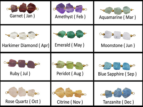 रॉ बर्थस्टोन थ्री स्टोन कनेक्टर - रॉ जेमस्टोन कनेक्टर - वायर रैप्ड कनेक्टर - रॉ कनेक्टर - नेचुरल रॉ कनेक्टर