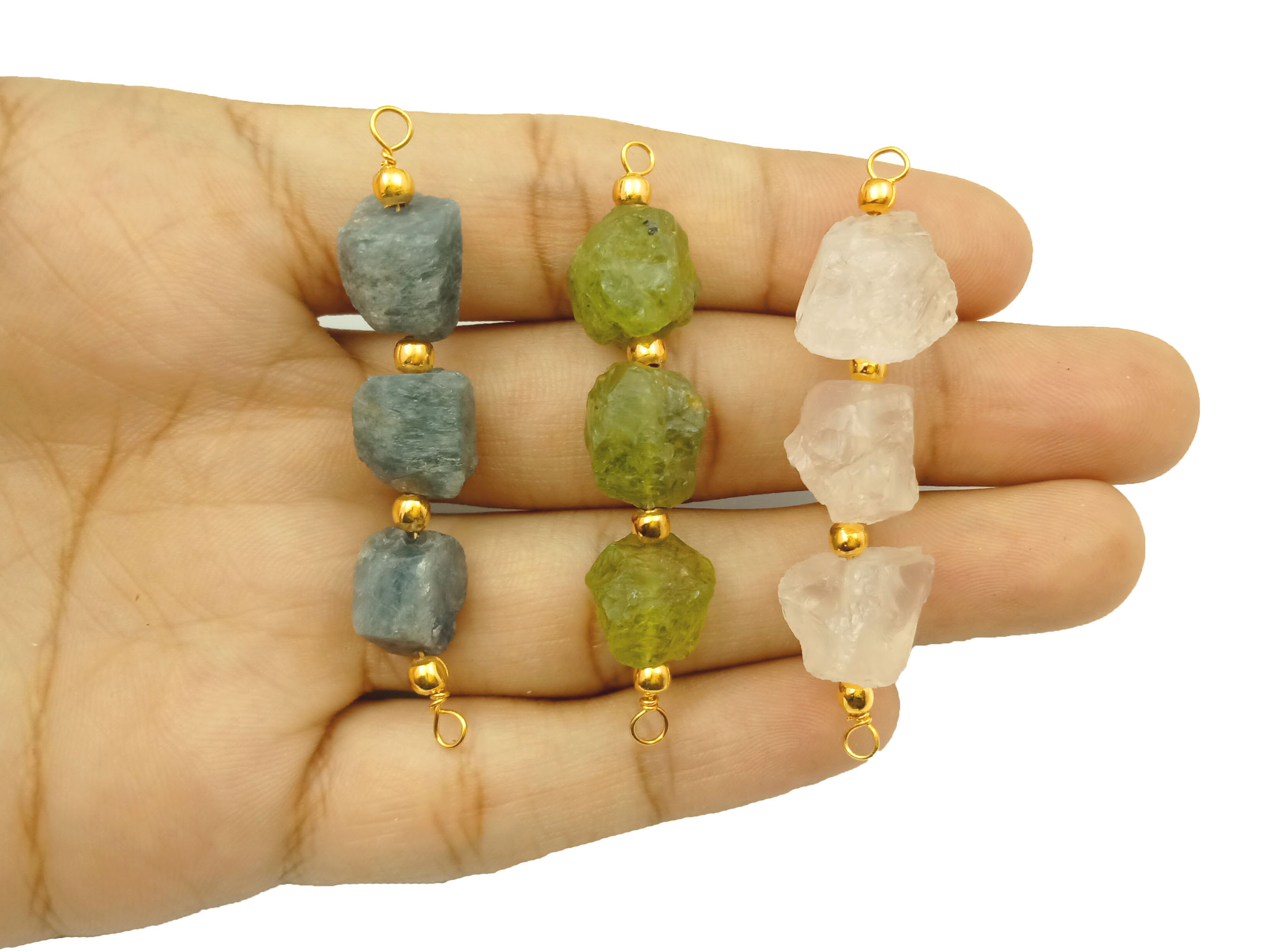 Round Raw Birthstone Three Stone Connector - Raw Gemstone Connector - Wire Wrapped Connector - Raw Connector - Natural Raw Connector