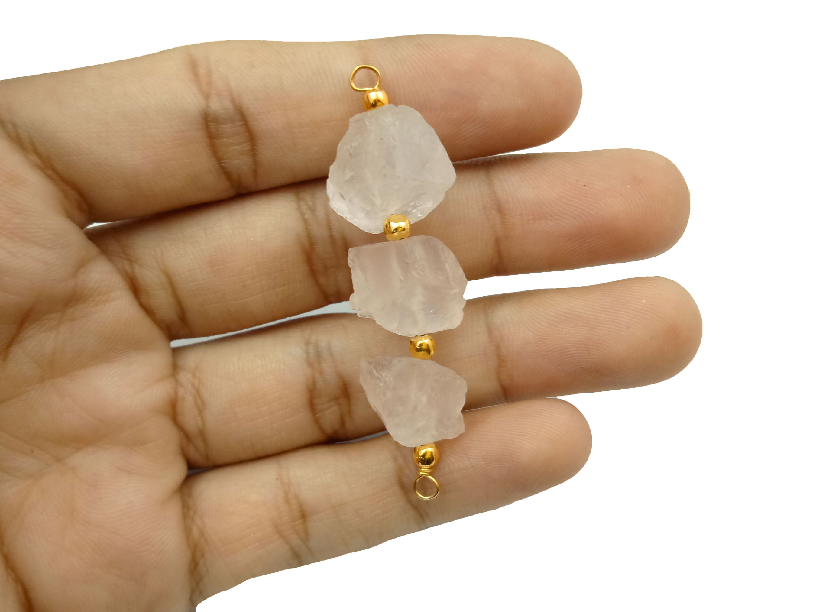 Round Raw Birthstone Three Stone Connector - Raw Gemstone Connector - Wire Wrapped Connector - Raw Connector - Natural Raw Connector