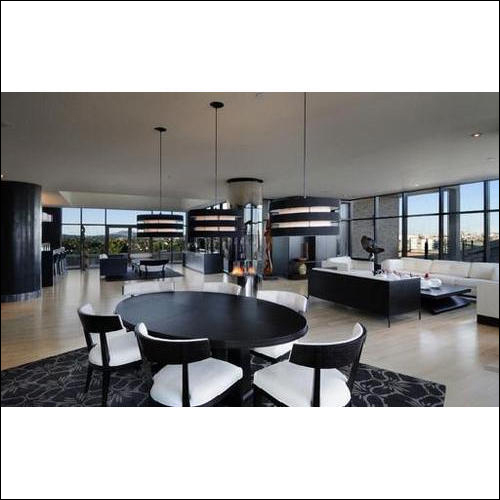 Corporate Interior Designing - Wood and Metal Materials, Customizable Dimensions, Black and White Color Palette, LED Lighting, Hardwood Flooring, Modern Minimalist Style