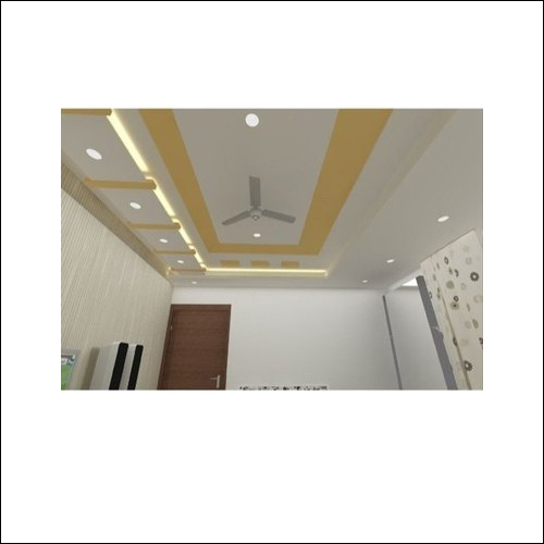 False Ceiling Designing - Plaster of Paris, Customizable Dimensions, Elegant 3D Design with LED Lighting