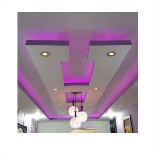 Decorative Ceiling - Plaster of Paris, Customizable Dimensions, Matte White Finish - Multi-Level Design, Suspended Installation, Recessed Lighting