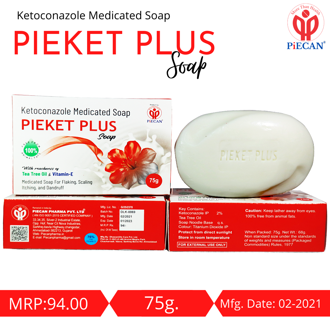 Pieket Plus - Ketoconazole 2% W/w, Tea Tree Oil 0.5% W/w | Antifungal Skin Care Soap, Anti-dandruff Formula For Healthy Hair And Skin