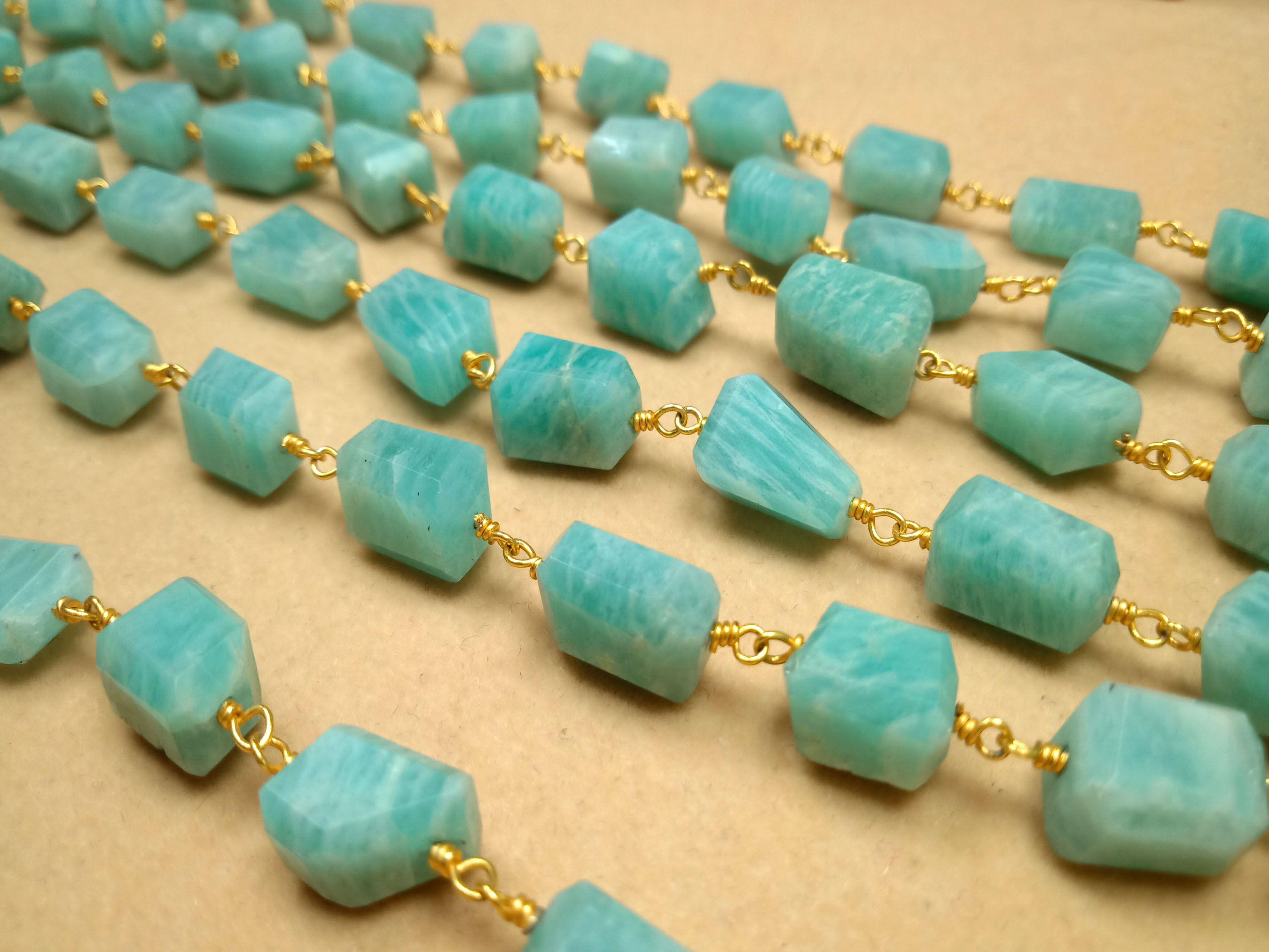 Square Nugget Cube Chips Amazonite Connector Chain - Natural Amazonite Assorted Size Beads