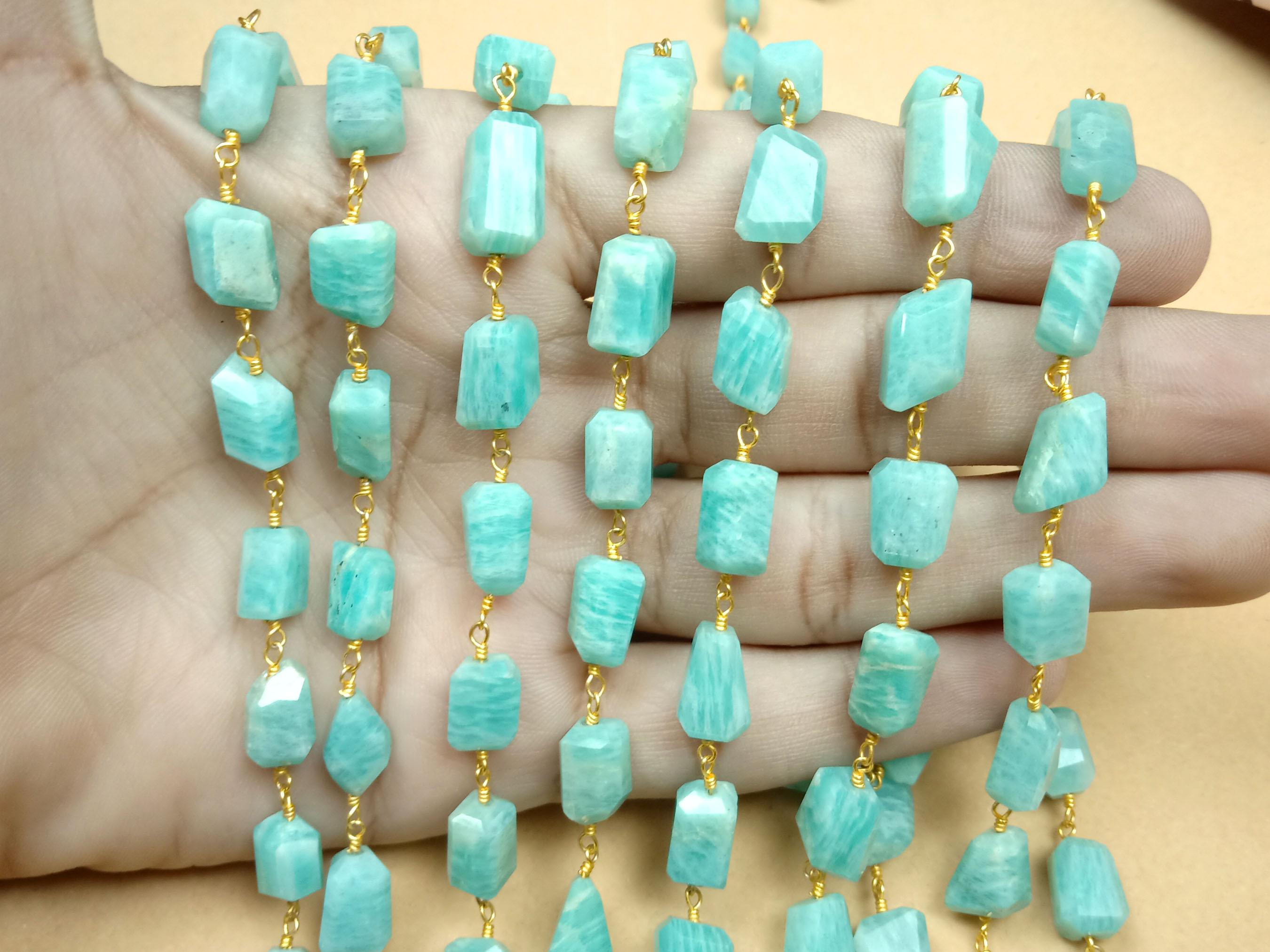 Square Nugget Cube Chips Amazonite Connector Chain - Natural Amazonite Assorted Size Beads