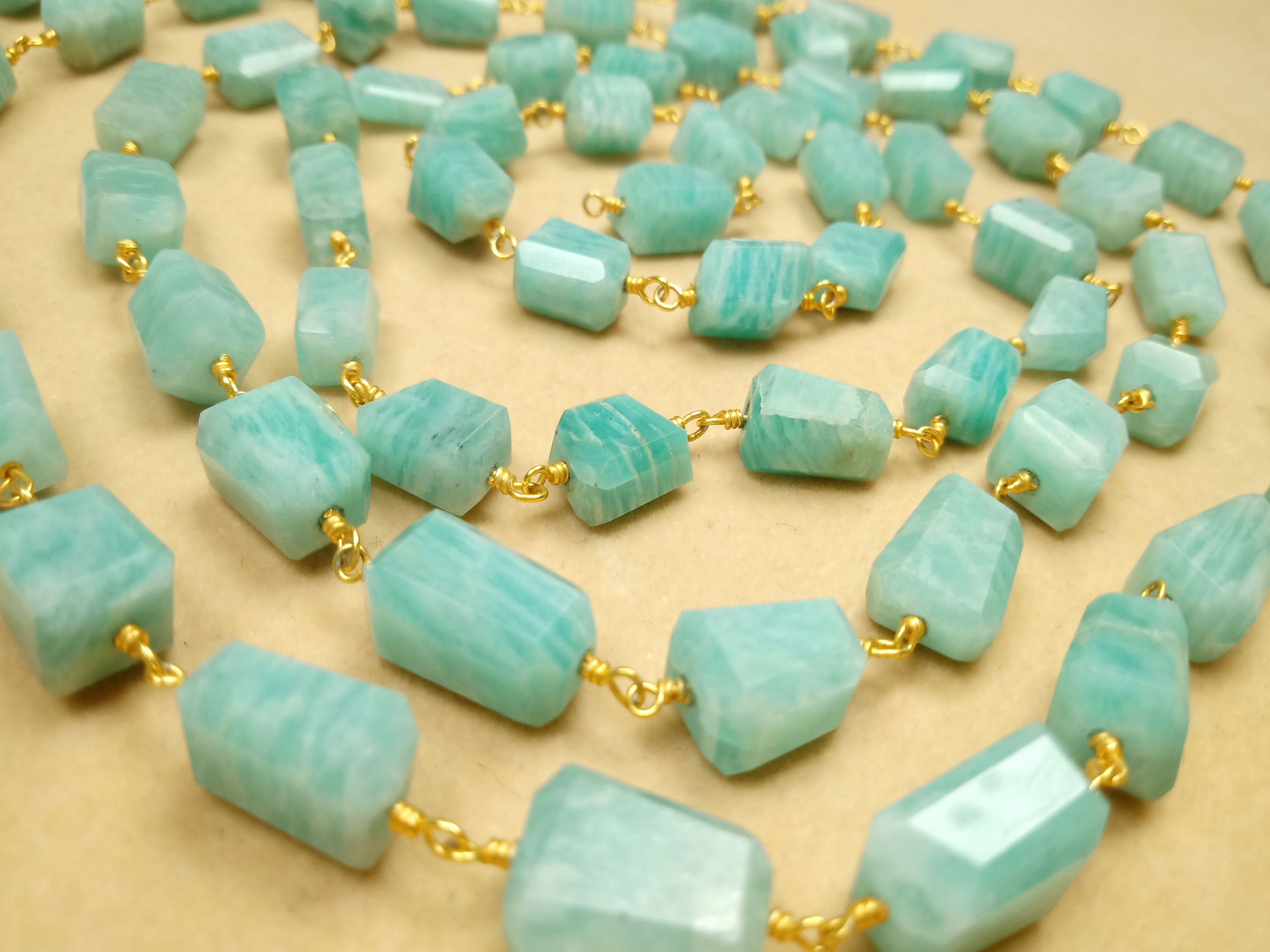 Square Nugget Cube Chips Amazonite Connector Chain - Natural Amazonite Assorted Size Beads