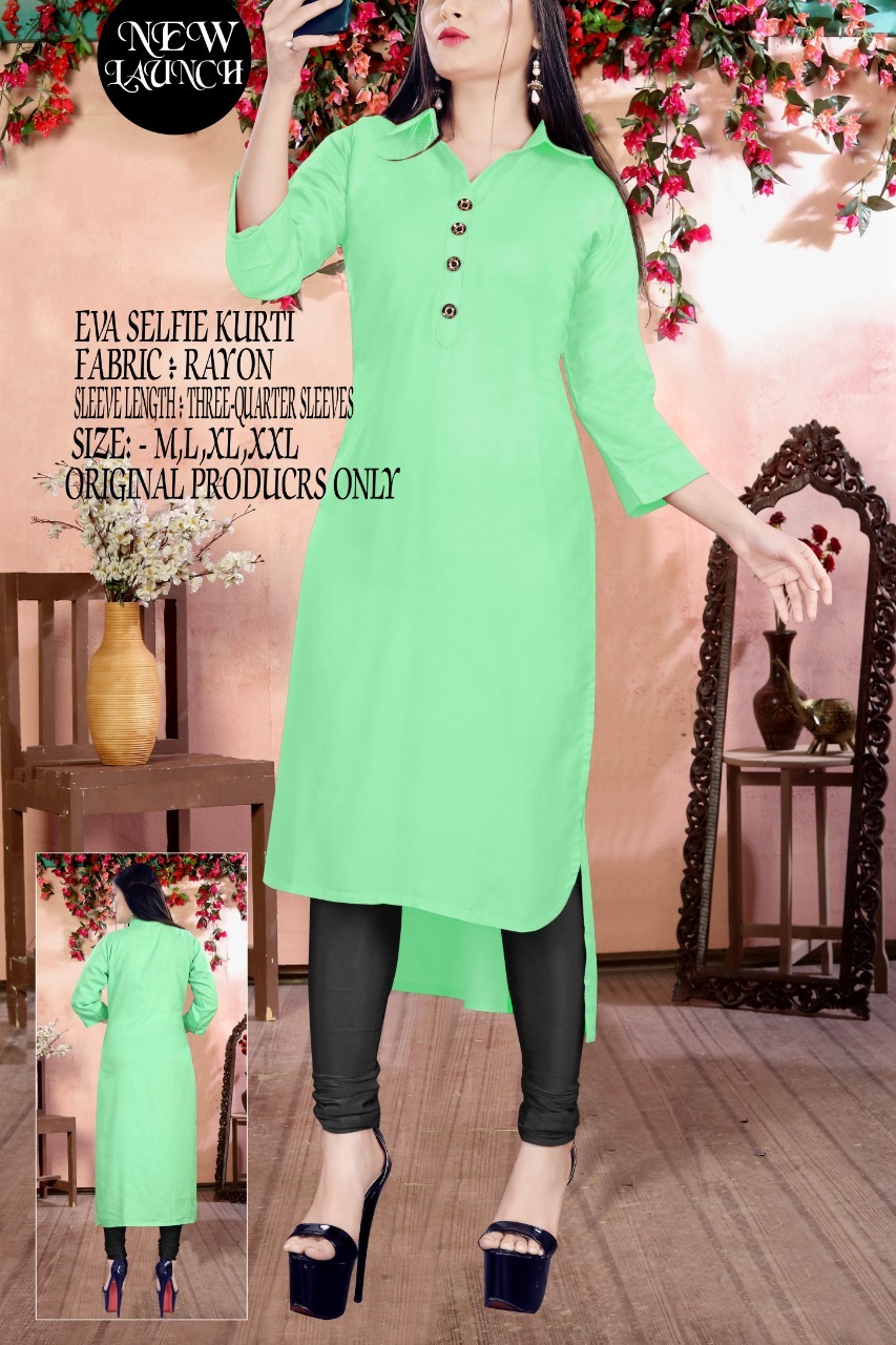 Eva Kurti - Rayon, Bust Size 38-44in, Length 44in | Breathable, Washable, 3/4 Sleeve, Customized Logo, Solid Pattern, Formal Attire