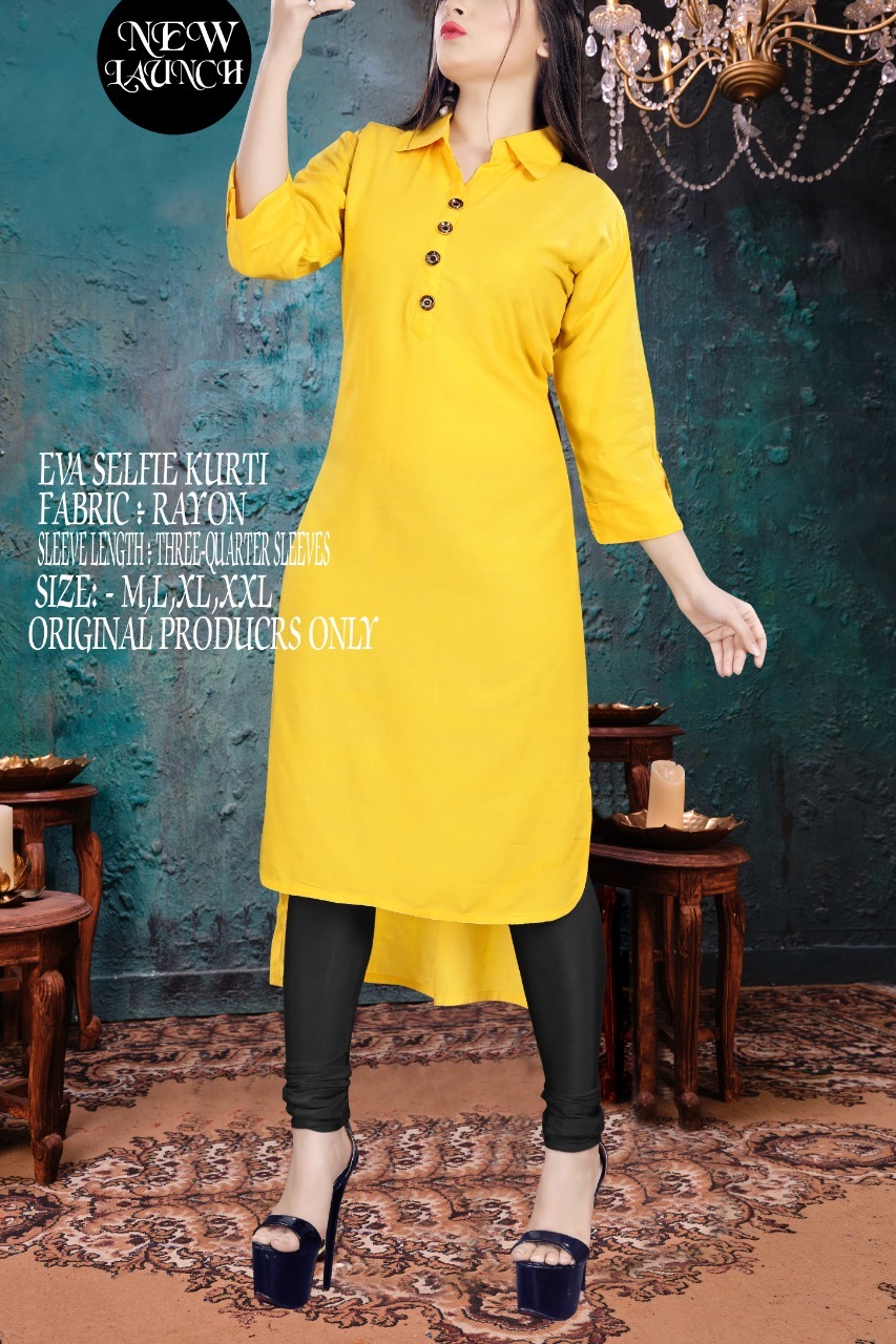 Eva Kurti - Rayon, Bust Size 38-44in, Length 44in | Breathable, Washable, 3/4 Sleeve, Customized Logo, Solid Pattern, Formal Attire