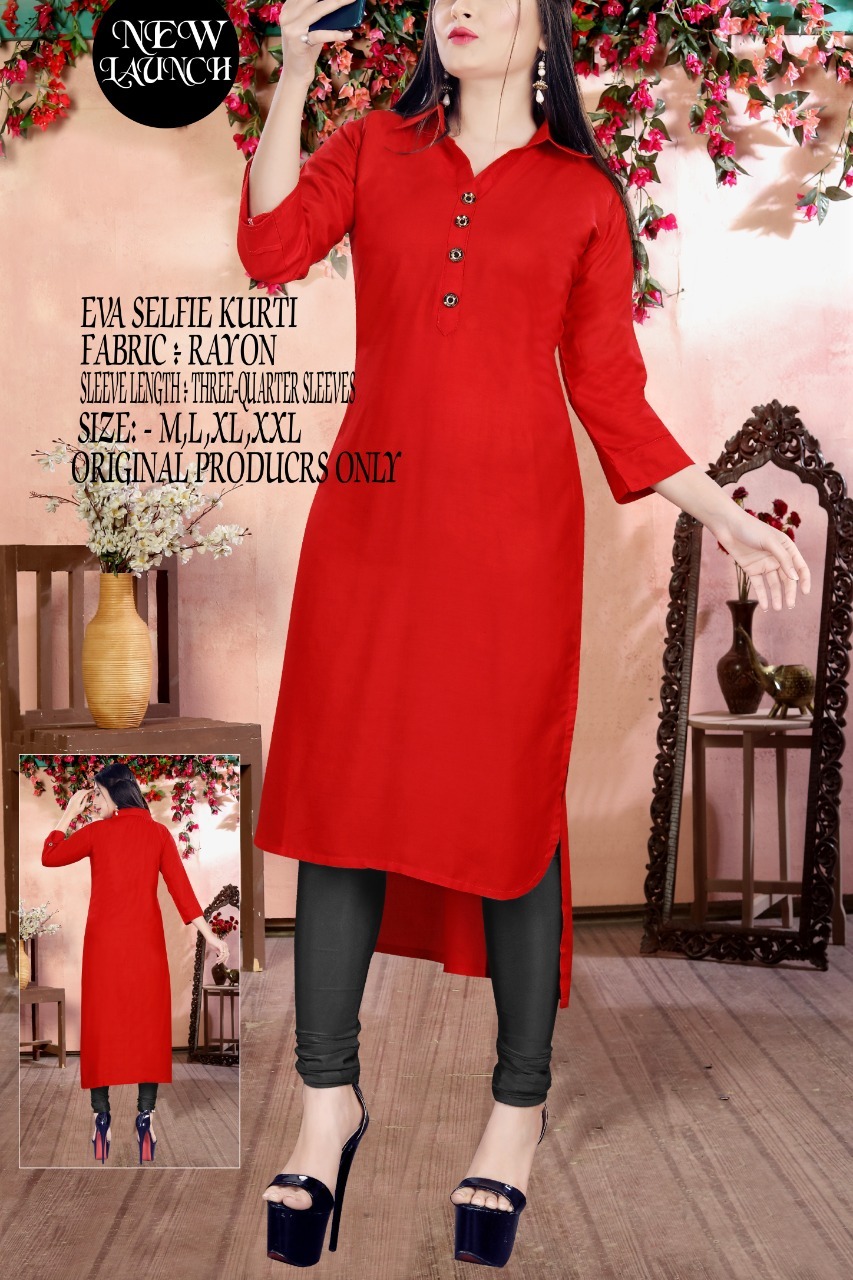 Eva Kurti - Rayon, Bust Size 38-44in, Length 44in | Breathable, Washable, 3/4 Sleeve, Customized Logo, Solid Pattern, Formal Attire