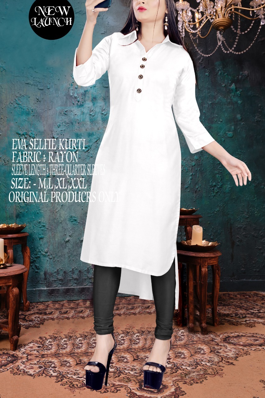 Eva Kurti - Rayon, Bust Size 38-44in, Length 44in | Breathable, Washable, 3/4 Sleeve, Customized Logo, Solid Pattern, Formal Attire