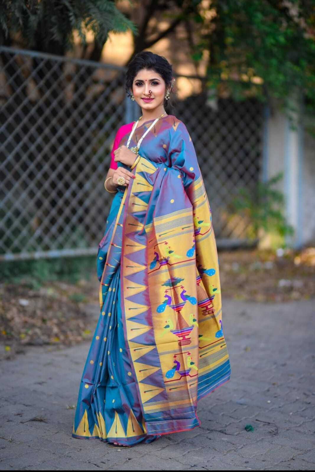 Indian Kajukatri Paithani Saree