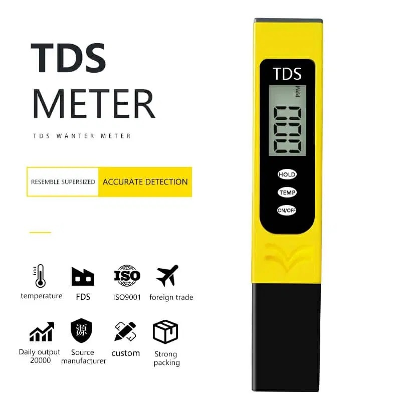 Tds Meter - Plastic, 155x30x20mm | Hold Function, Auto-off, Built-in Thermometer, Lcd Display, 1000hrs Battery Life, +/-2% Accuracy
