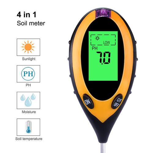 4 in 1 Soil Moisture Meter - ABS Plastic, 10x5x2 cm, 15 cm Probe | Accurate pH +/-0.1, LCD Display, Moisture & Temperature Readings, Durable Design