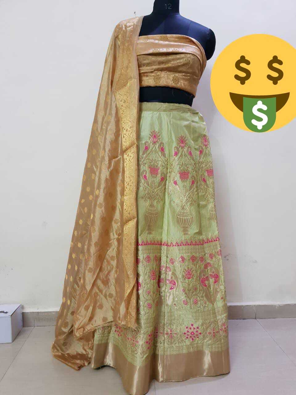 Banarashi Lehnga - 3 Pcs Set Traditional Embroidered Dress Type Customized Size Washable Fabric