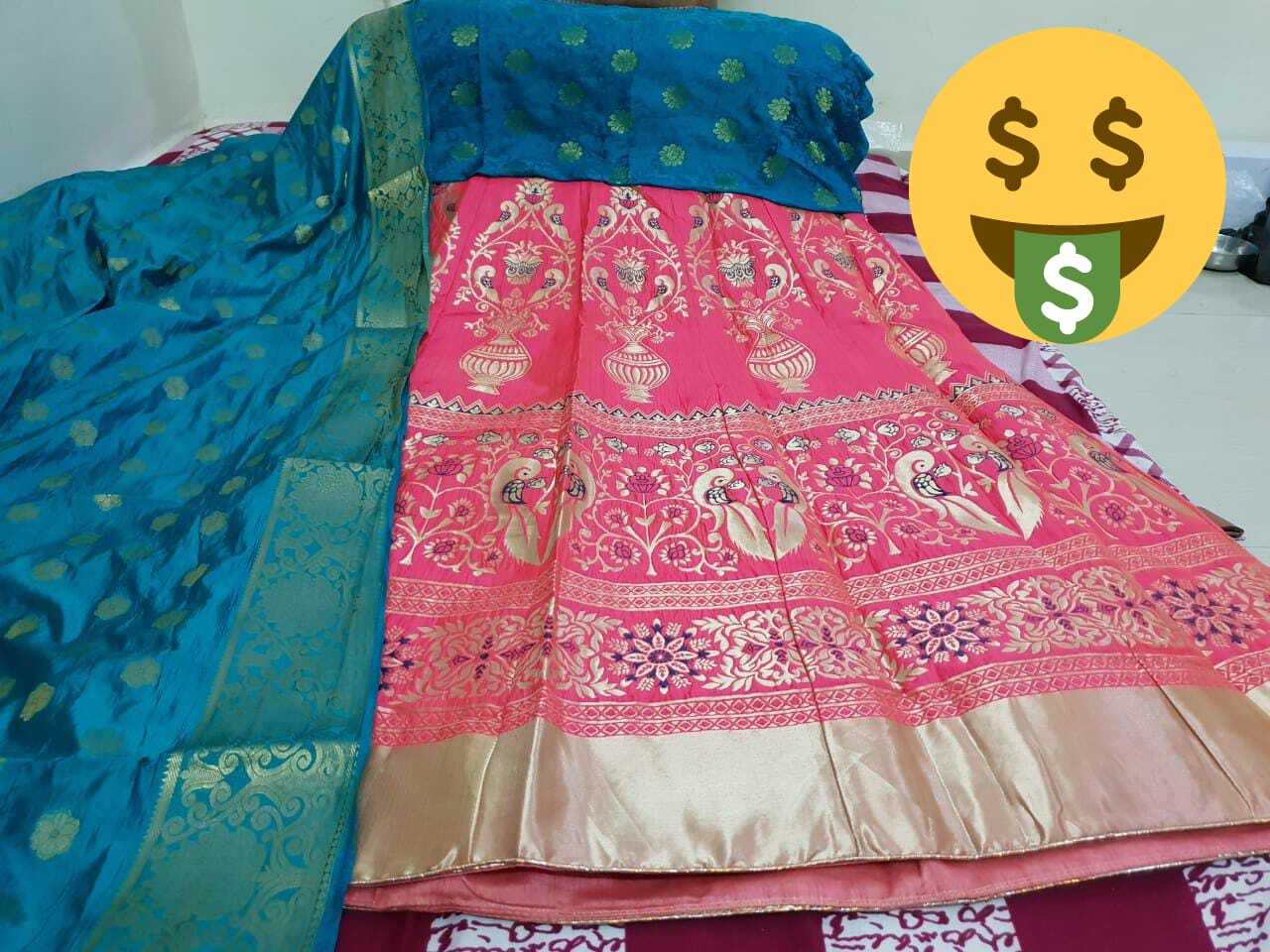 Banarashi Lehnga - 3 Pcs Set Traditional Embroidered Dress Type Customized Size Washable Fabric