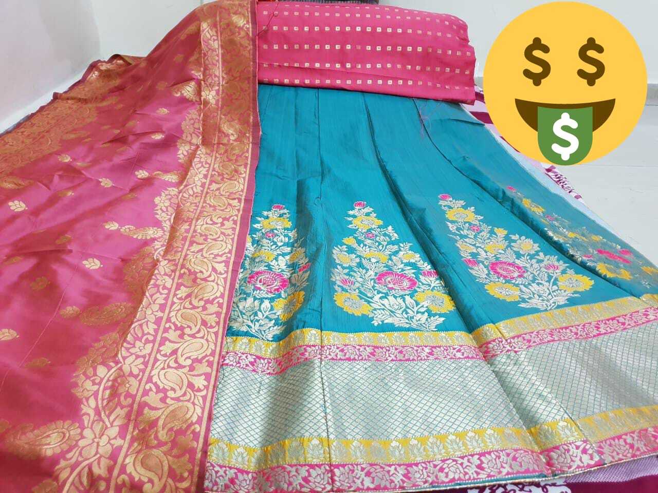 Banarashi Lehnga - 3 Pcs Set Traditional Embroidered Dress Type Customized Size Washable Fabric