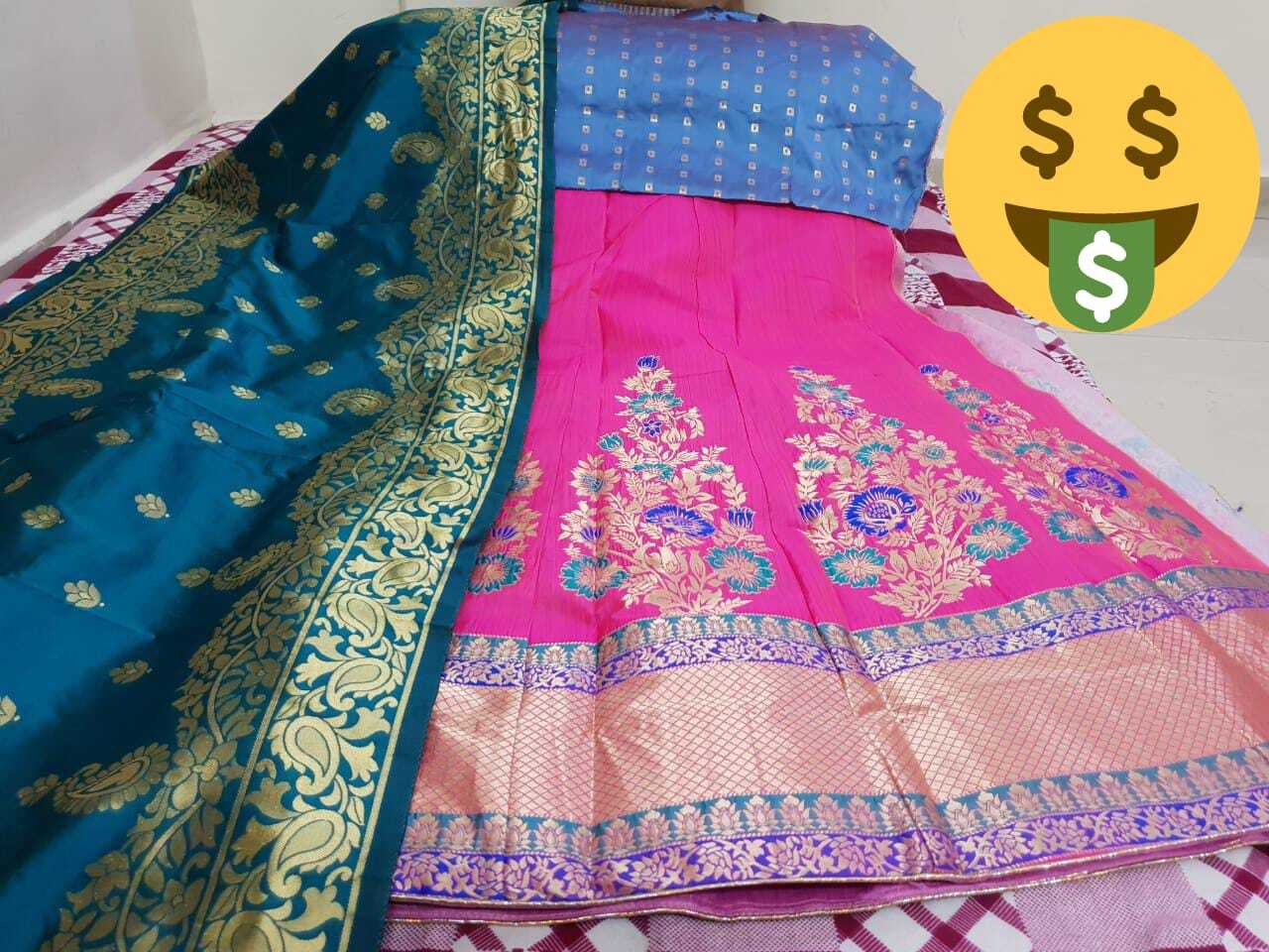 Banarashi Lehnga - 3 Pcs Set Traditional Embroidered Dress Type Customized Size Washable Fabric