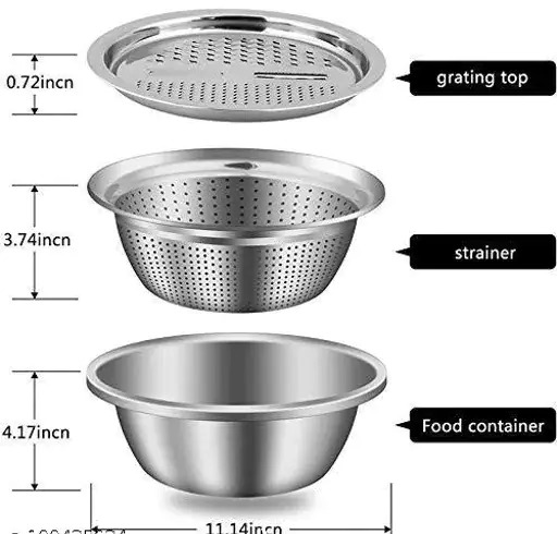 Smart 3 In 1 Stainless Steel Slicer - 11 Inch Multi-purpose Vegetable Cutter, Elegant Design With Drain Basin & Julienne Grater
