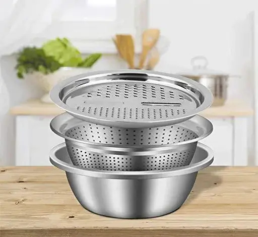 Smart 3 In 1 Stainless Steel Slicer - 11 Inch Multi-purpose Vegetable Cutter, Elegant Design With Drain Basin & Julienne Grater