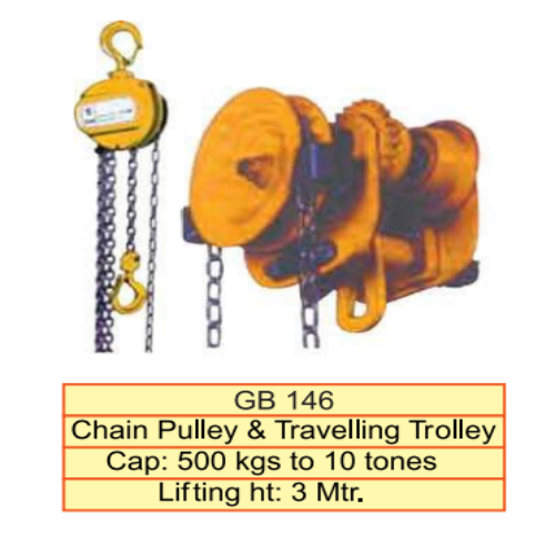 Chain Pulley And Travelling Trolley - Mild Steel, 3 Meter Height, Yellow | New Condition, Industrial Usage, Compatible with Other Cranes