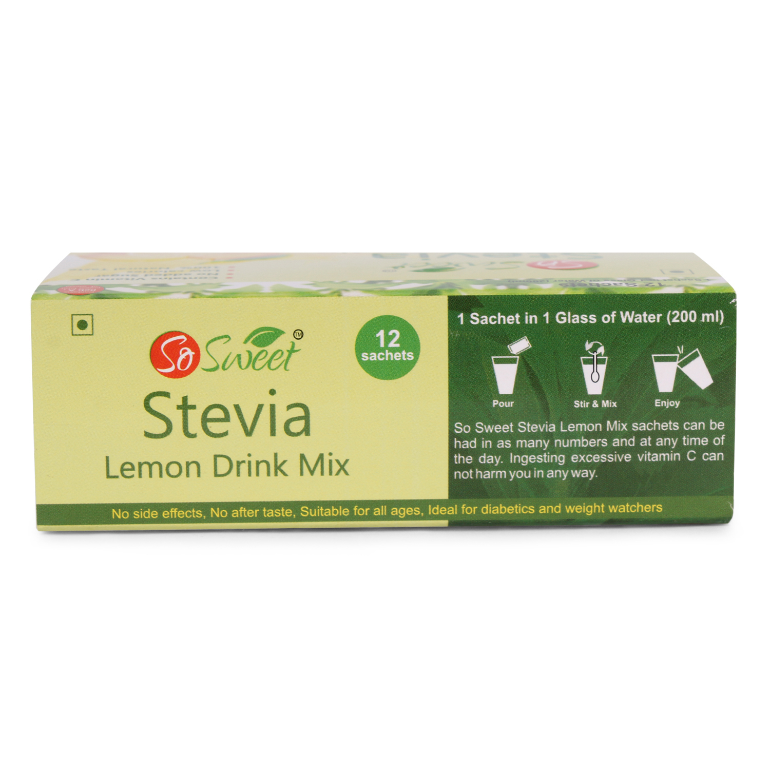 Stevia Lemon Drink Mix - 12 Sachets Of 6gm | 100% Pure, Sweet Flavor, 2-year Shelf Life