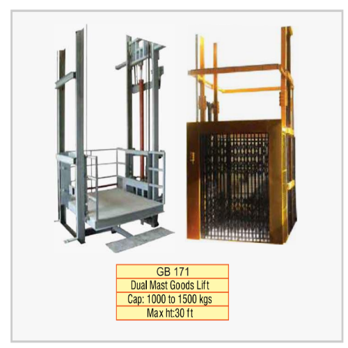 कम पावर ड्यूल मास्ट गुड्स लिफ्ट का उपभोग करें