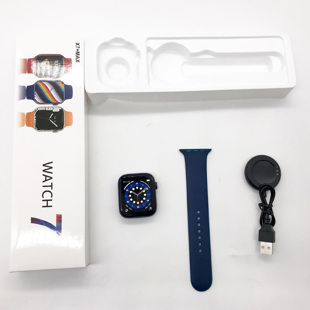 X7 Plus Max Smart Watch - Rubber, Free Size, Blue | World Time, Interactive Music, Sleep Tracker, Heart Rate Monitor, Mood Tracker, Altitude Meter, Blood Oxygen Monitor, Remote Control, Fitness Tracker, Call Reminder