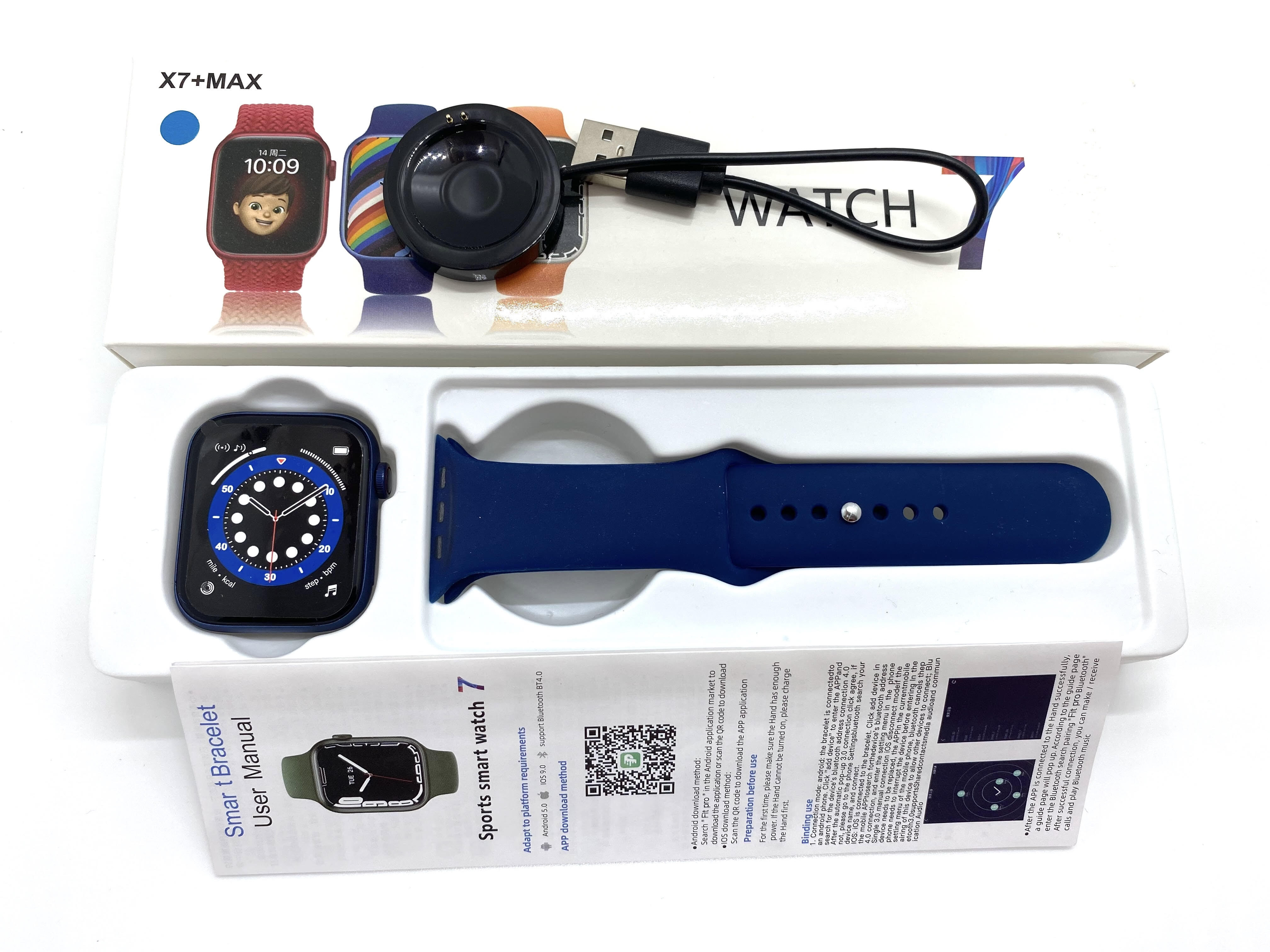 X7 Plus Max Smart Watch - Rubber, Free Size, Blue | World Time, Interactive Music, Sleep Tracker, Heart Rate Monitor, Mood Tracker, Altitude Meter, Blood Oxygen Monitor, Remote Control, Fitness Tracker, Call Reminder