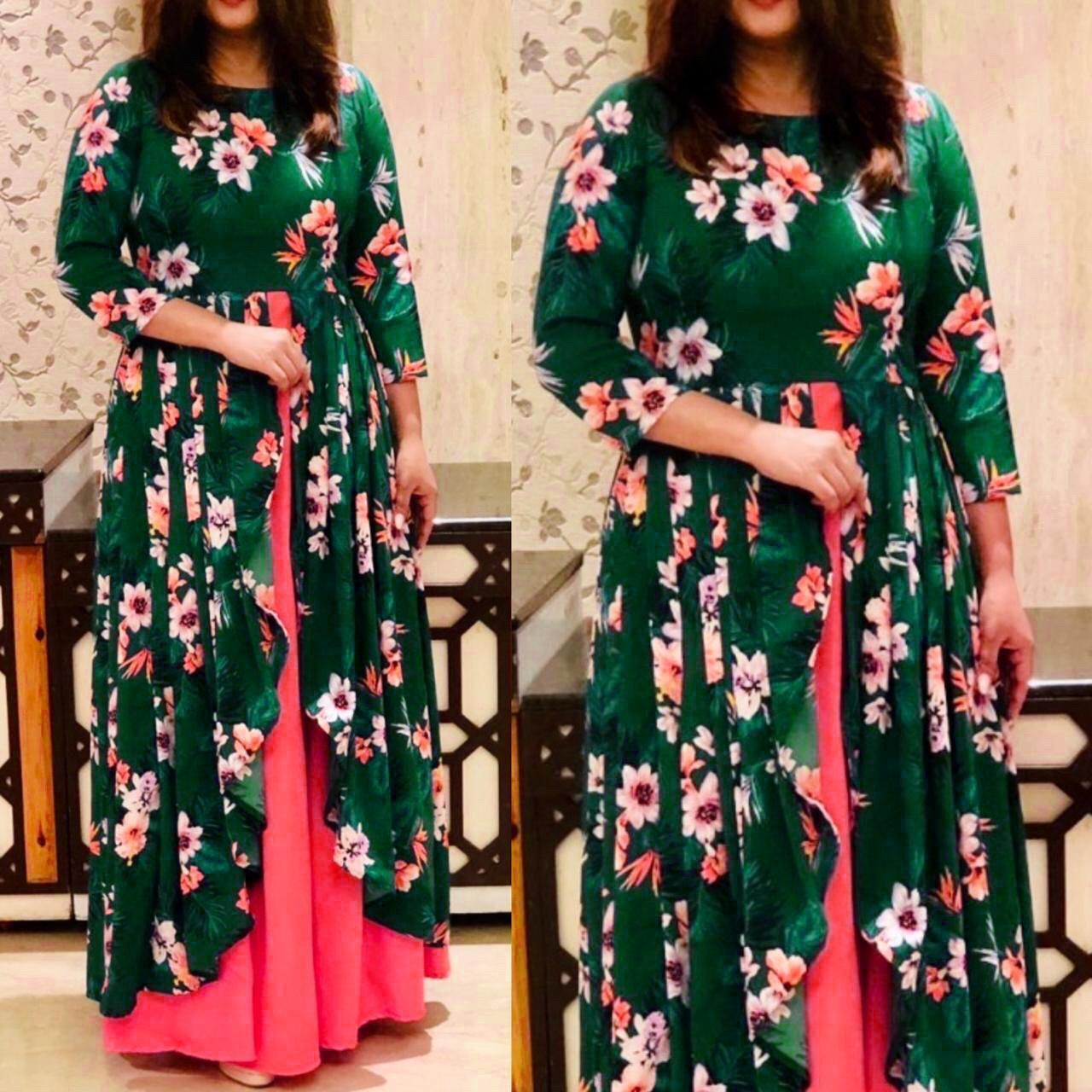 Rayon With Digital Print Kurti - Free Size Up To Xxl, 56 Inches Top Length, 3/4 Sleeves, Washable, Casual Wear For Ladies