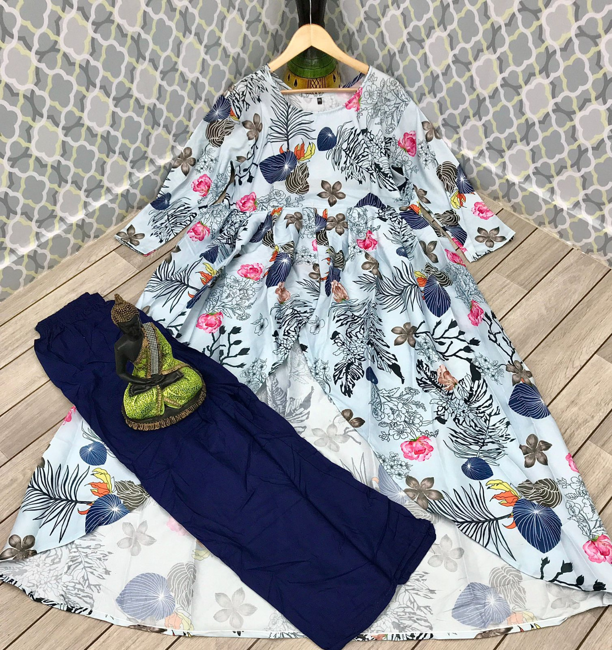 Rayon With Digital Print Kurti - Free Size Up To Xxl, 56 Inches Top Length, 3/4 Sleeves, Washable, Casual Wear For Ladies
