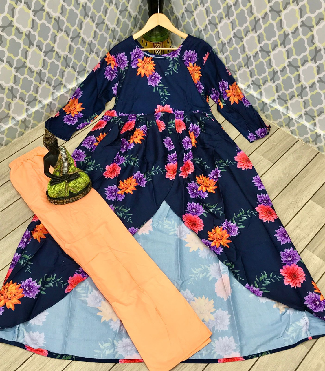 Rayon With Digital Print Kurti - Free Size Up To Xxl, 56 Inches Top Length, 3/4 Sleeves, Washable, Casual Wear For Ladies