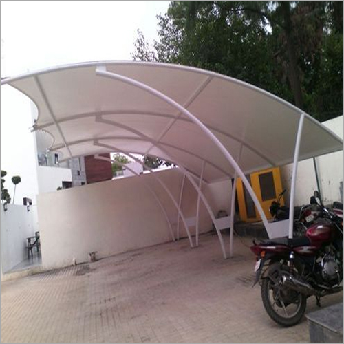 Car Parking Tensile Structures - Pvc Waterproof Tunnel, Steel Frame With Polished Finish, White Color | Free Standing, Shrink & Fire Resistant