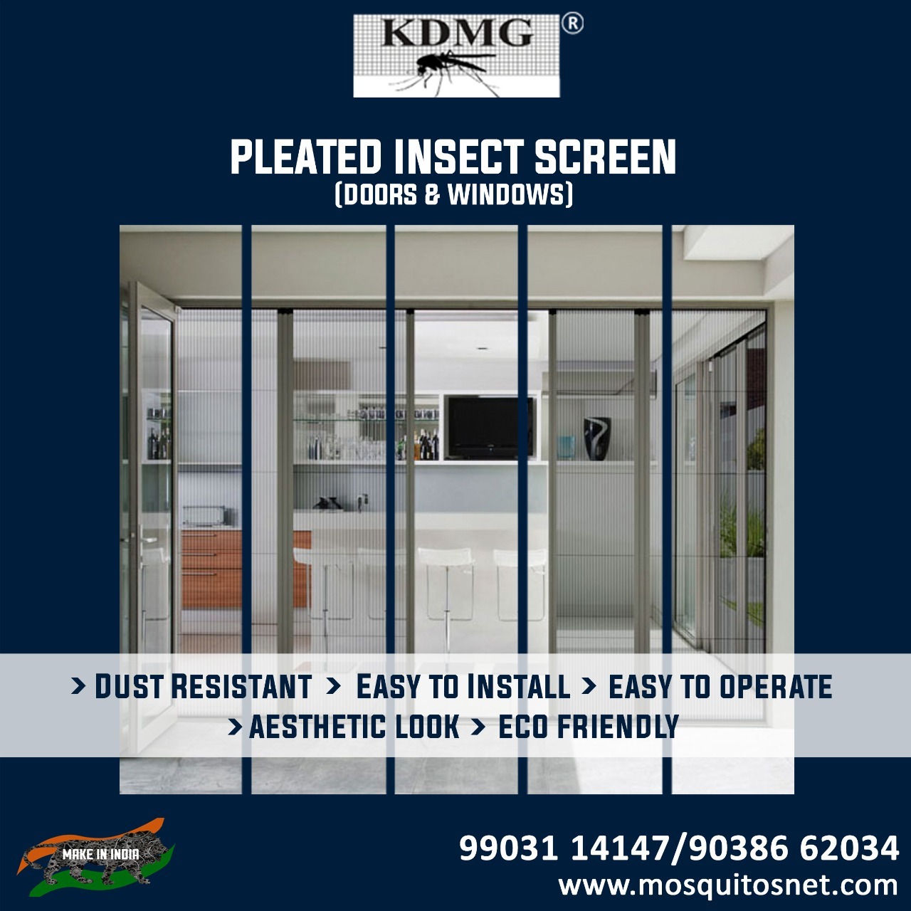 Plisse Screen Door - Aluminium Material, Customized Design , Transparent Grey And Black Colors , Easy Installation For All Window Types