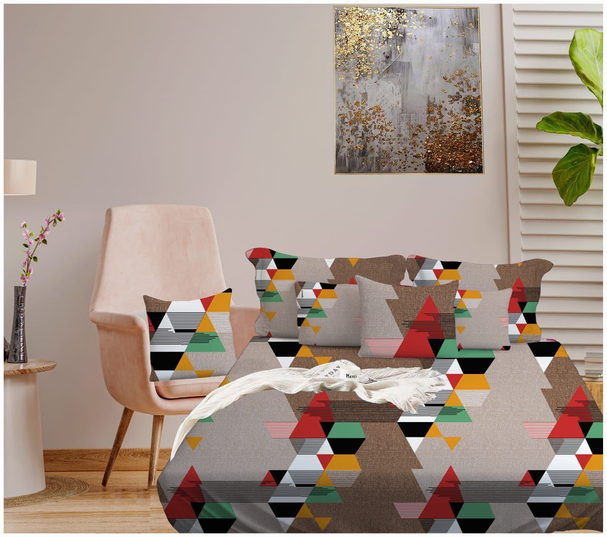 Three D Print 3 Pc Sets - Microfiber Polyester Bed Cover 90x108 Cm , Multicolor Printed Design With Two Soft Pillows For Home And Hotel Use