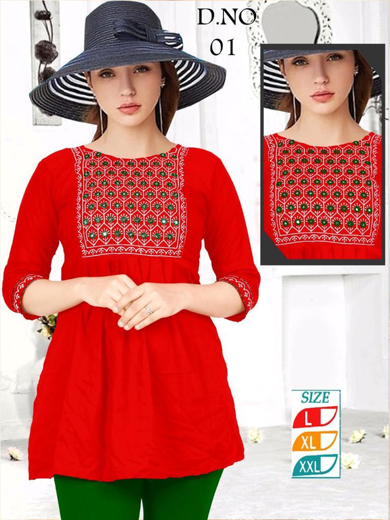 Fancy Kurti - Rayon Fabric, Size L-xl With Intricate Embroidery Work | Breathable, Casual Design For Ladies