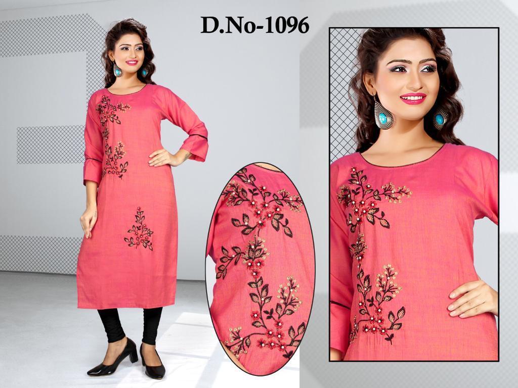 Embroidery Work Kurtis - Cotton Fabric, Size L/xl, Two-tone Color Design | Breathable, Long Sleeve, Customizable Logo, Formal Style