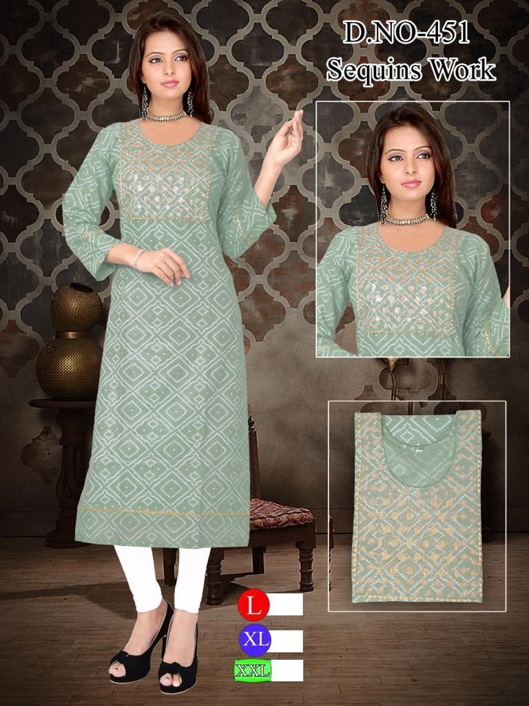 Embroidery Work Kurtis - Cotton Fabric, Size L/xl, Two-tone Color Design | Breathable, Long Sleeve, Customizable Logo, Formal Style