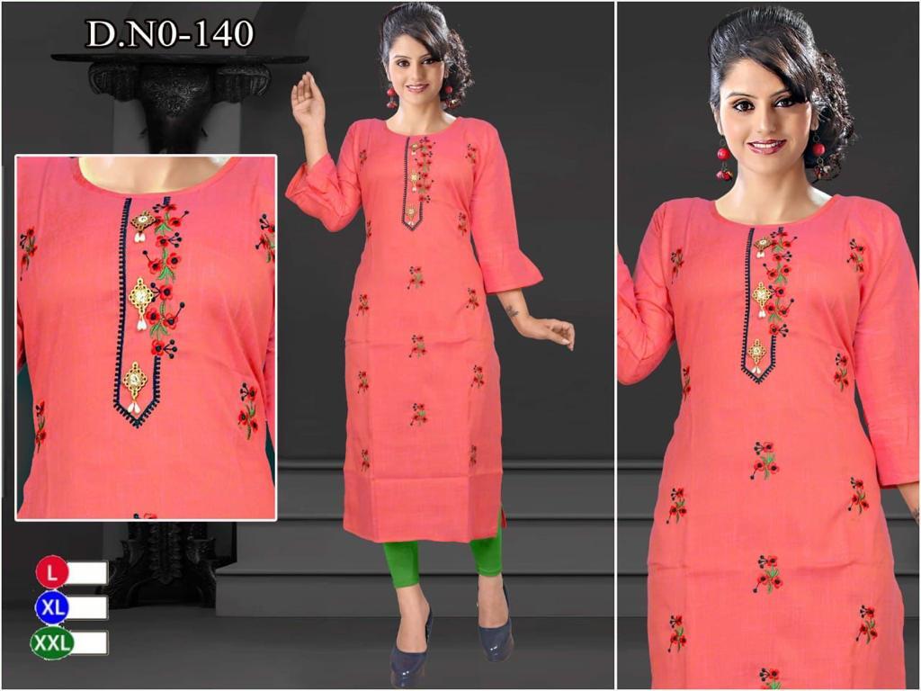 Embroidery Work Kurtis - Cotton Fabric, Size L/xl, Two-tone Color Design | Breathable, Long Sleeve, Customizable Logo, Formal Style