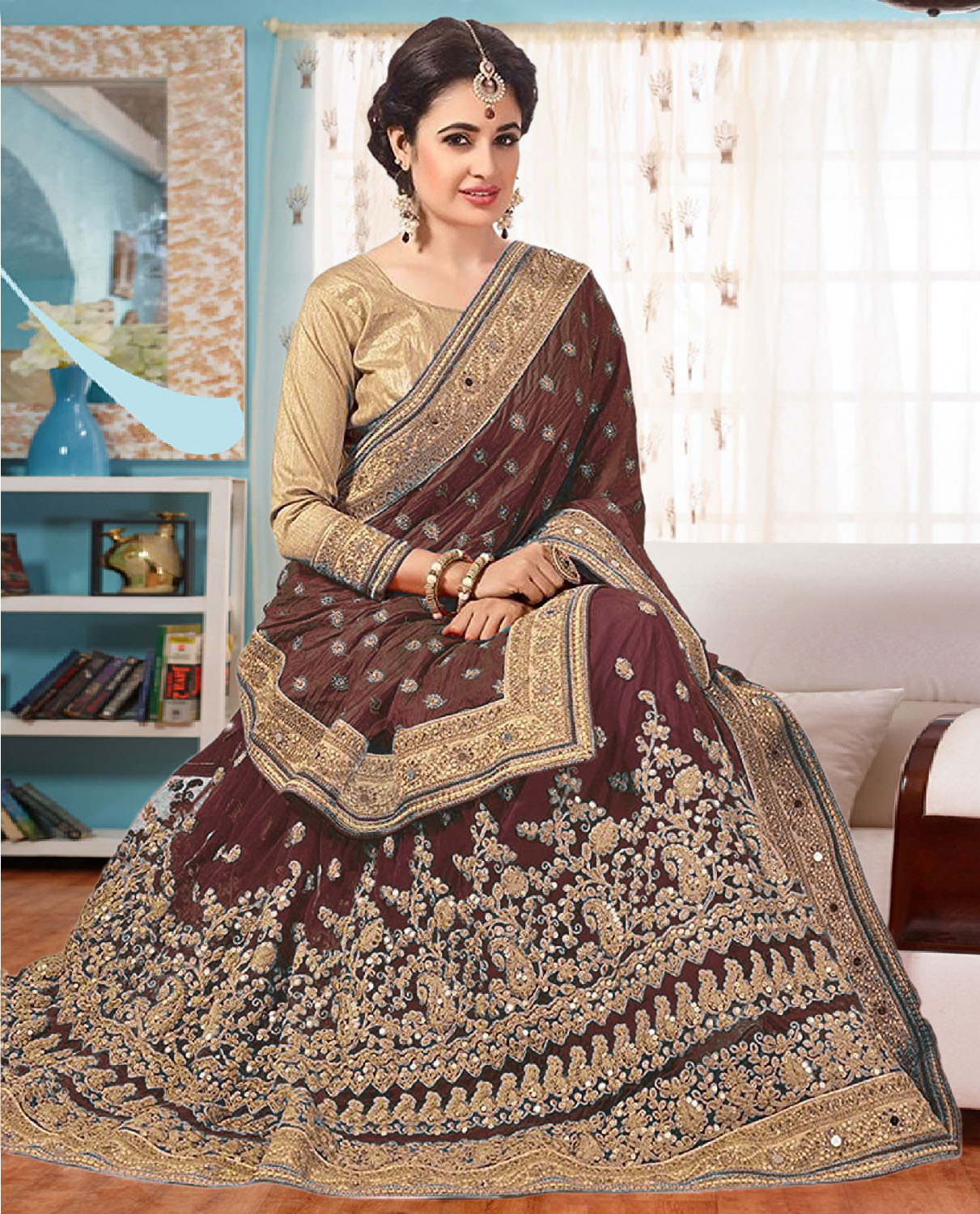 Exlclusive Designer Embrodery Vichitra With Net Silk Saree