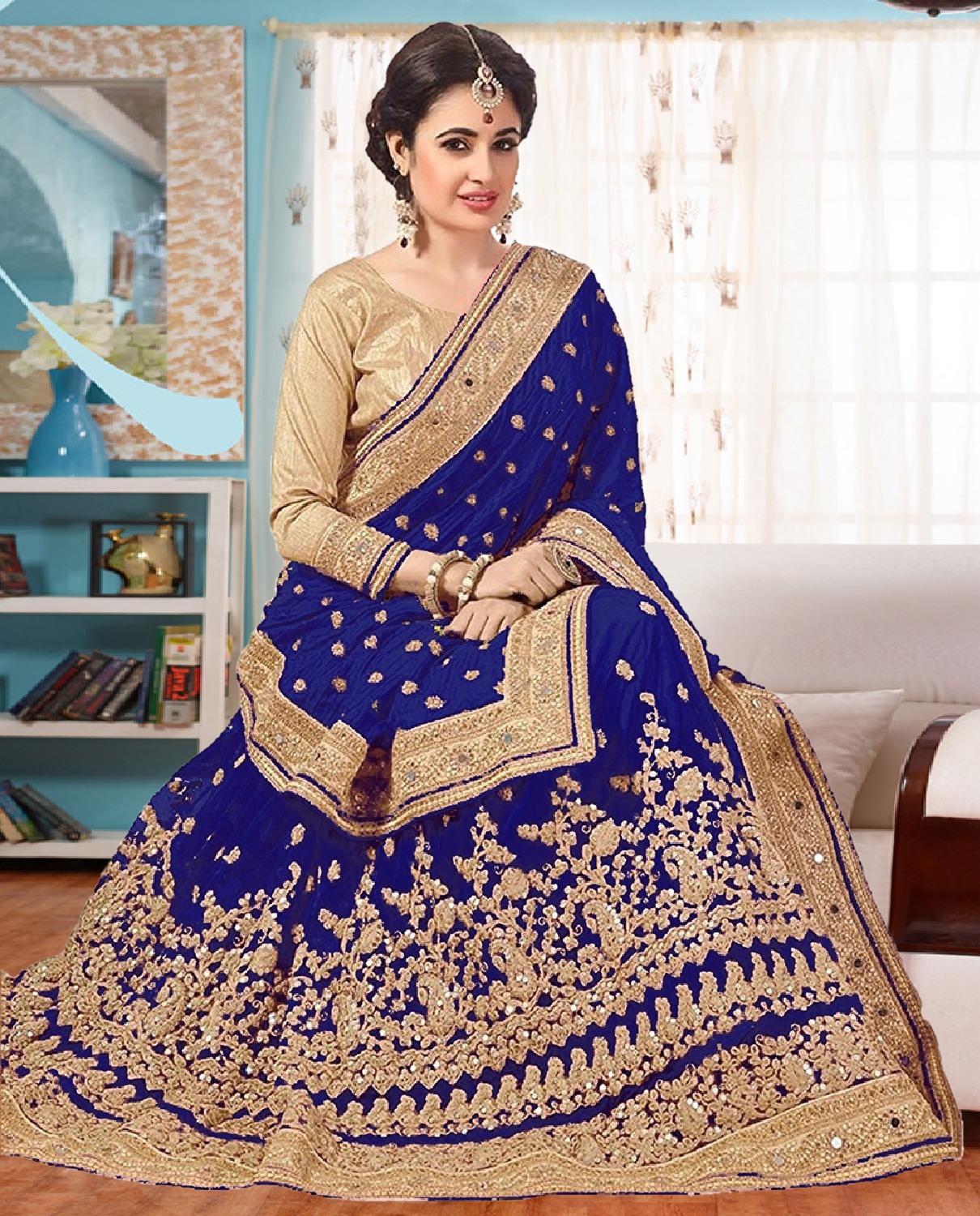 Exlclusive Designer Embrodery Vichitra With Net Silk Saree