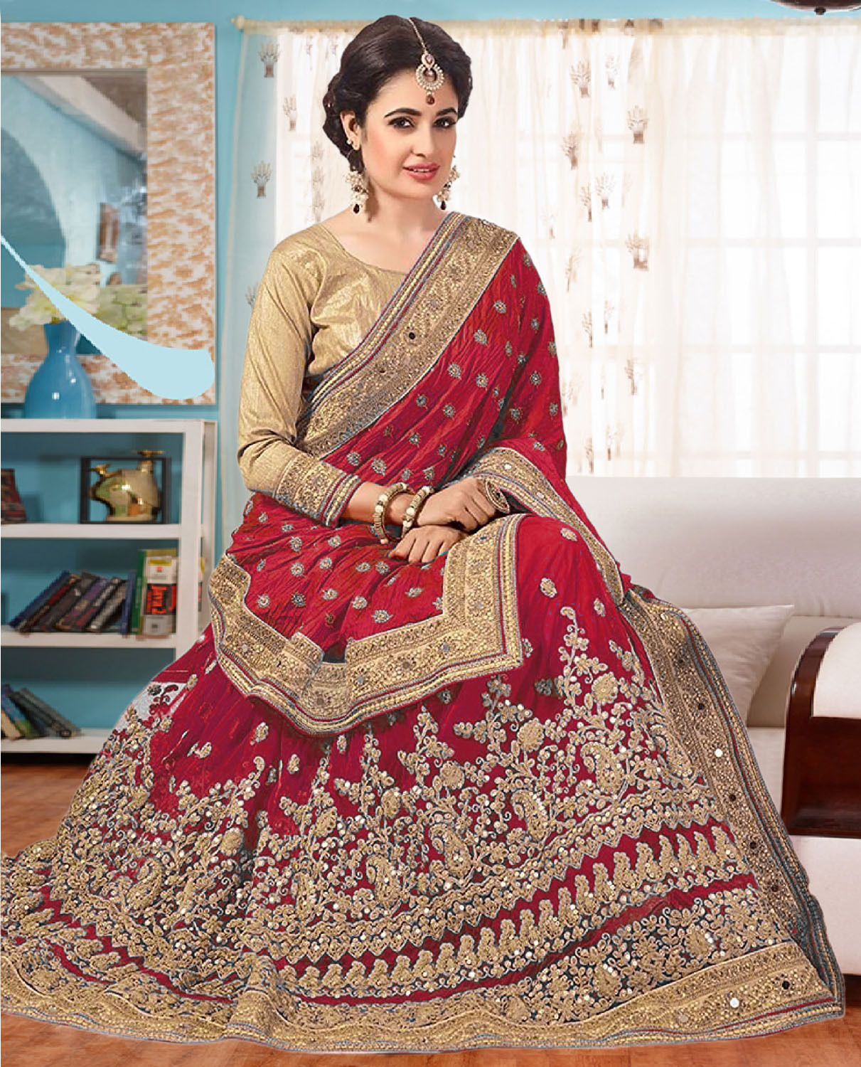 Exlclusive Designer Embrodery Vichitra With Net Silk Saree