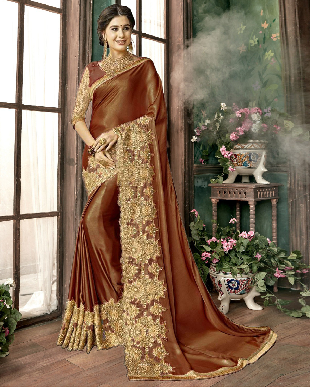 Exlclusive Designer Embrodery Women Silk Malai Saree